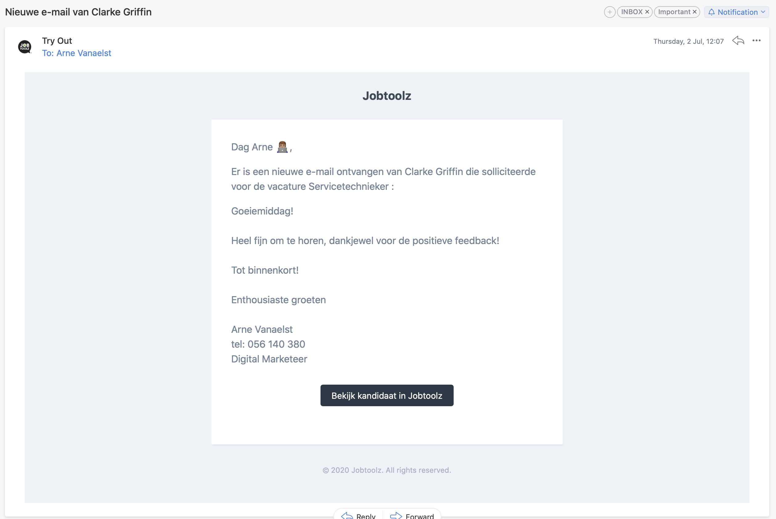 Hoe beantwoord ik een mail van een kandidaat?